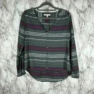 Madewell Womens Top Size XS in Green Oversized Relaxed Fit Striped